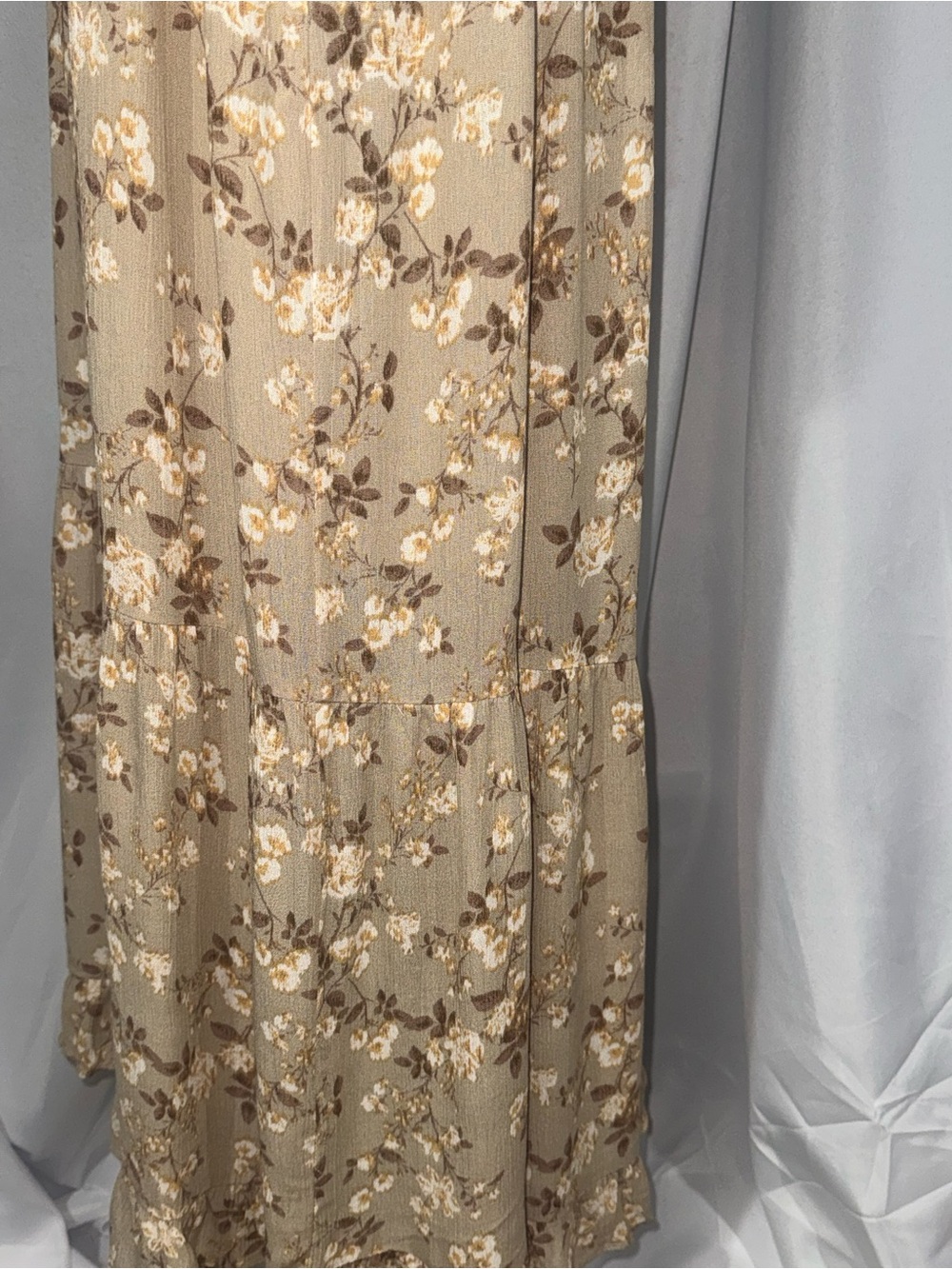 Neutral Floral Tiered Maxi Dress in Beige - Picture 4 of 9